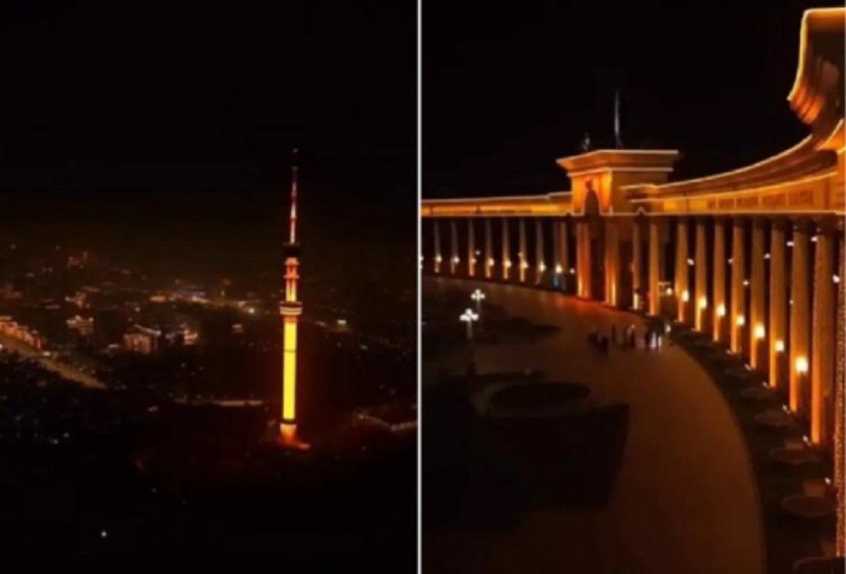 Алматыдағы Көктөбе телемұнарасы мен қаланың өзге де маңызды нысандары қызғылт сары түске көмкерілді